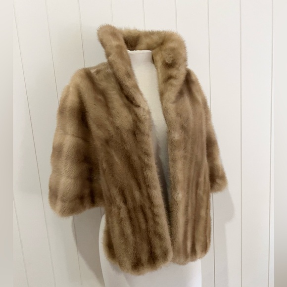 Vintage Mink  fur Shawl jacket vest size M Tan - Picture 2 of 14